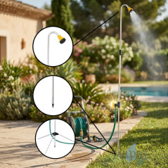 Chuveiro externo para jardim e piscina | Chuveiro de água com tripé e estaca | Suporte externo estável