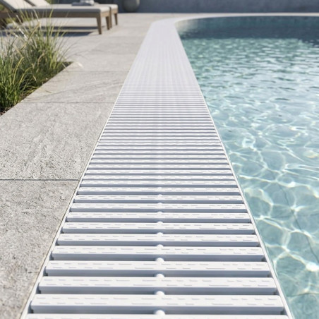 Rejilla Rebosadero Piscina Desbordante 245x22 mm | Canal de Rebosadero Blanco | Desague Exterior Terraza