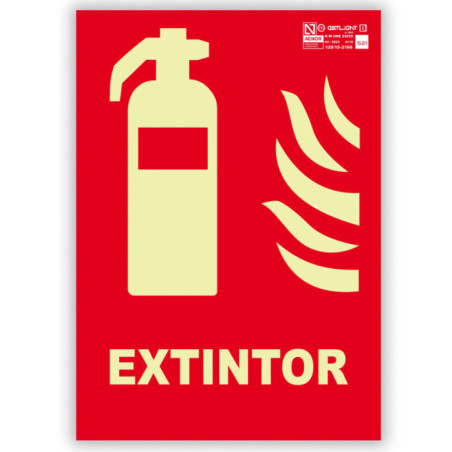 Cartello in PVC per estintore 21x29,7 cm | Segnaletica fluorescente | Approvato AENOR