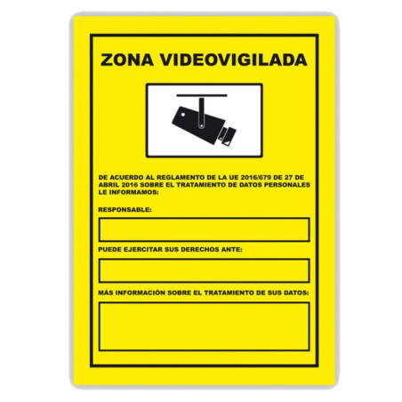 Panneau de zone de vidéosurveillance 10,5 x 14,8 cm | Panneau plastifié | Homologué AENOR