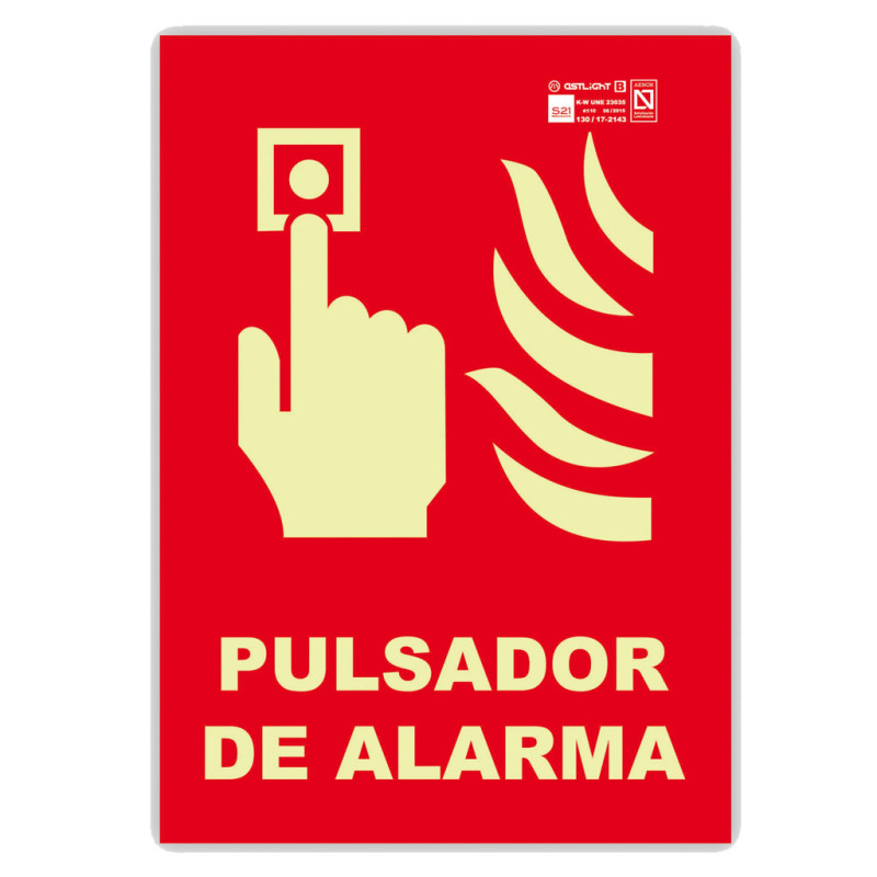 Panneau d'alarme à bouton-poussoir 21 x 29,7 cm | Signalétique fluorescente | Homologué AENOR Panneau d'alarme à bouton-poussoir 21 x 29,7 cm | Signalétique fluorescente | Homologué AENOR