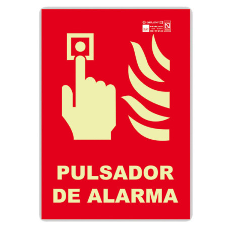 Sinalização com botão de alarme 21x29,7 cm | Sinalização fluorescente | Aprovada pela AENOR