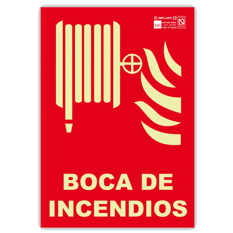 Señal Boca de Incendio 21x29,7 cm | Señalización Fluorescente | Homologada AENOR