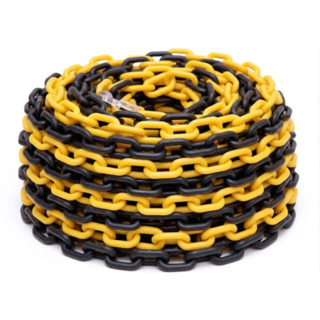 Chaîne jaune et noire 5 m | Polyéthylène 60 x 25 mm | Maillons de 8 mm | Protection UV | Homologuée