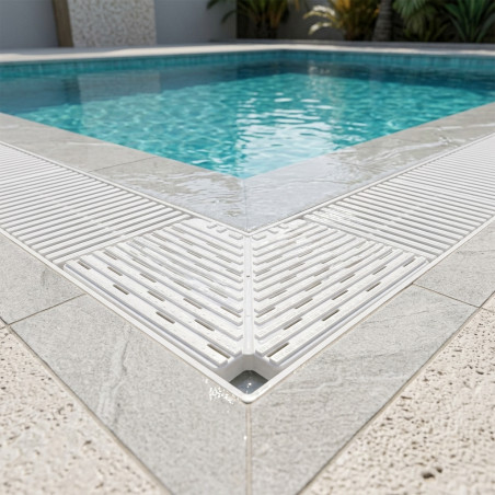 Eck-Überlaufrinne für Infinity-Pools 195x22 mm | Weiße Überlaufrinne