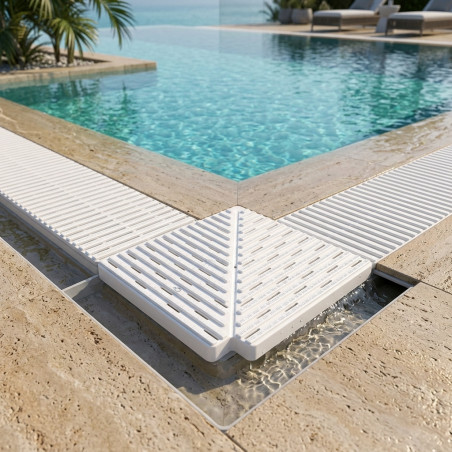 Eck-Überlaufrinne für Infinity-Pools 295 x 22 mm | Weiße Überlaufrinne