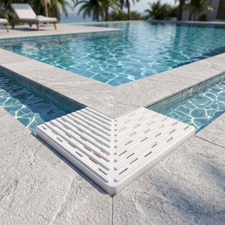 Canal de trop-plein d'angle pour piscine à débordement 335 x 22 mm | Canal de trop-plein blanc