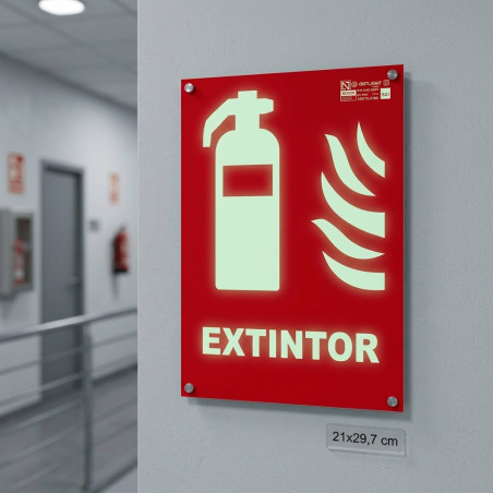 Cartello in PVC per estintore 21x29,7 cm | Segnaletica fluorescente | Approvato AENOR