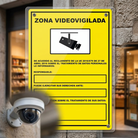 Panneau de zone de vidéosurveillance 10,5 x 14,8 cm | Panneau plastifié | Homologué AENOR