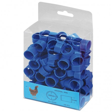 Anelli di plastica blu per polli. Confezione da 100.
