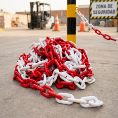 Corrente branca e vermelha de 25 m | Polietileno 60x25 mm | Elo de 8 mm | Proteção UV | Aprovada
