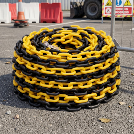 Chaîne jaune et noire 5 m | Polyéthylène 60 x 25 mm | Maillons de 8 mm | Protection UV | Homologuée