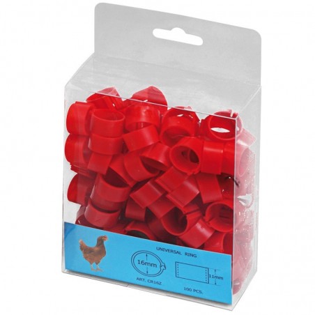 Anelli di plastica rossi per polli. Confezione da 100.