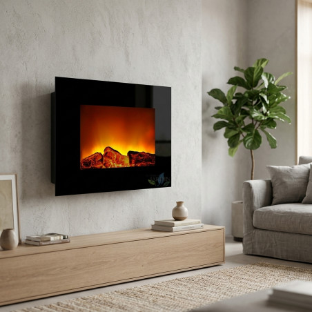 Lareira elétrica de parede 1800W, efeito de chama e desligamento de segurança, 60x16x52 cm