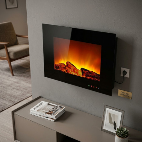 Cheminée électrique murale 1800 W avec effet flamme | 60 x 16 x 52 cm | Arrêt automatique de sécurité
