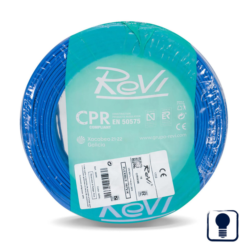Cavo elettrico blu da 1,5 mm², 200 m | Cavo flessibile in PVC | Cavo per illuminazione