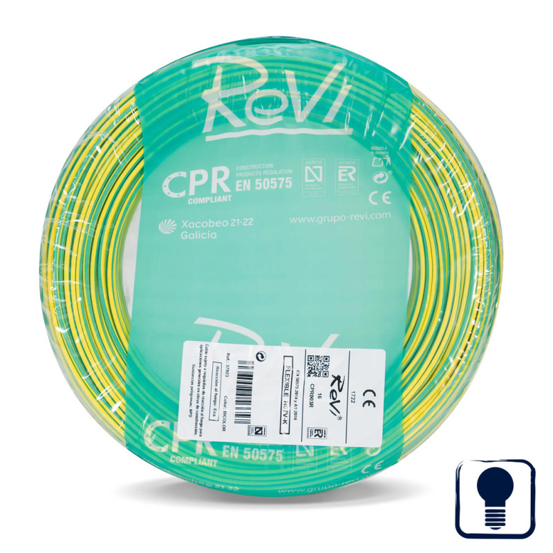 Cabo elétrico verde/amarelo de 1,5 mm² com 200 m de comprimento | Fio de PVC | Cabo para iluminação