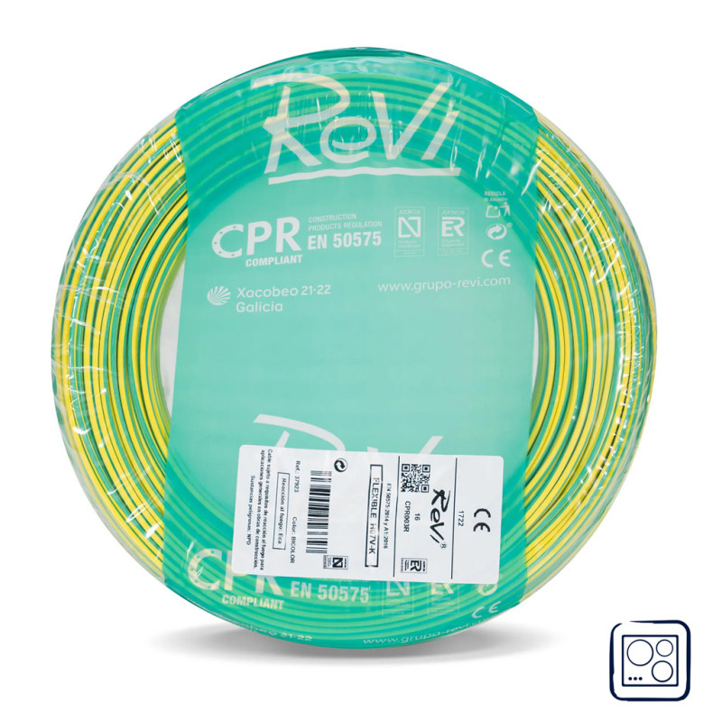 Câble électrique vert/jaune 6 mm² 50 m | Fil PVC | Câble électrique
