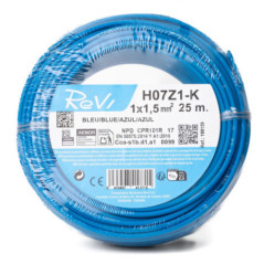 Câble électrique sans halogène 1,5 mm² bleu 25 m | Fil PVC H07Z1-K | Câble électrique