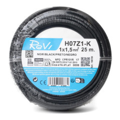Câble électrique sans halogène 1,5 mm² Noir 25 m | Fil PVC H07Z1-K | Câble électrique