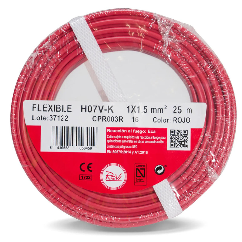 Halogenfreies Elektrokabel 1,5 mm² Rot 100 m | PVC-Draht H07Z1-K | Elektrokabel