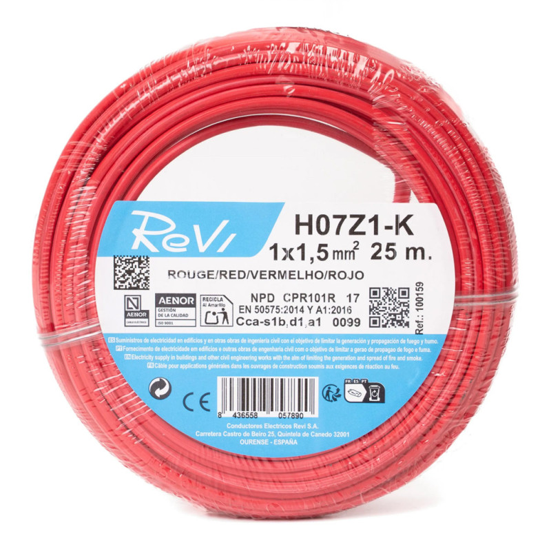 Cabo elétrico livre de halogênio 1,5 mm² vermelho 25 m | Fio de PVC H07Z1-K | Cabo elétrico Cabo elétrico livre de halogênio 1,5 mm² vermelho 25 m | Fio de PVC H07Z1-K | Cabo elétrico