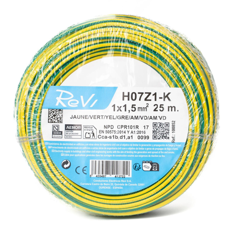 Halogen-Free Electrical Cable 1.5 mm² Green/Yellow 25 m | PVC Wire H07Z1-K | Electrical Cable Halogen-Free Electrical Cable 1.5 mm² Green/Yellow 25 m | PVC Wire H07Z1-K | Electrical Cable