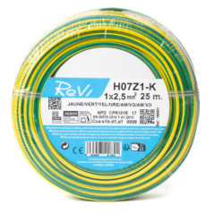 Câble électrique sans halogène 2,5 mm² vert/jaune 25 m | Fil PVC H07Z1-K | Câble électrique