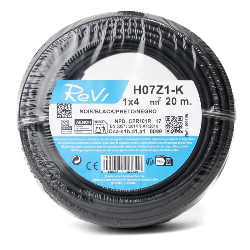 Halogen-Free Electrical Cable 4 mm² Black 20 m | PVC Wire H07Z1-K | Electrical Cable