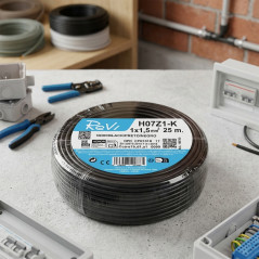 Câble électrique sans halogène 1,5 mm² Noir 25 m | Fil PVC H07Z1-K | Câble électrique