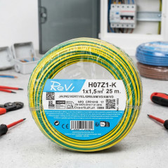 Halogen-Free Electrical Cable 1.5 mm² Green/Yellow 25 m | PVC Wire H07Z1-K | Electrical Cable
