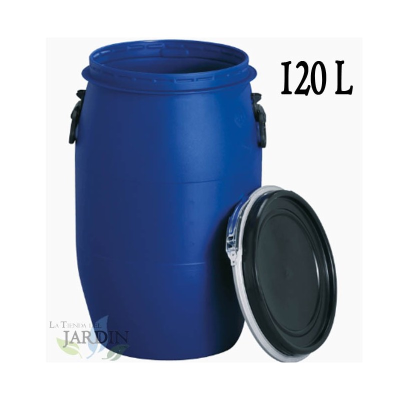 Fut Bidon Alimentaire 120 litres, Ouverture Totale, Baril polyéthylène alimentaire bleu, 60 x 98 cm