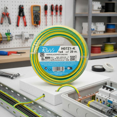 Halogenfreies Elektrokabel 4 mm² Grün/Gelb 20 m | Flexibles PVC-Kabel H07Z1-K | Elektrokabel