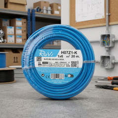 Halogenfreies Elektrokabel 6 mm² Blau 20 m | Flexibles PVC-Kabel H07Z1-K | Elektrokabel