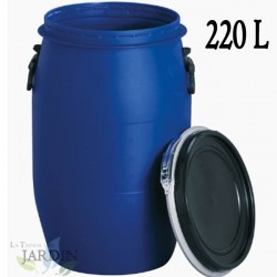 Fut Bidon Alimentaire 220 litres, Ouverture Totale, Baril polyéthylène alimentaire bleu, 60 x 98 cm