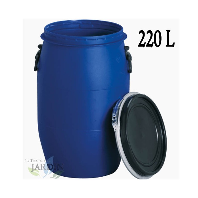 Fut Bidon Alimentaire 220 litres, Ouverture Totale, Baril polyéthylène alimentaire bleu, 60 x 98 cm