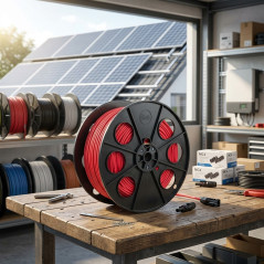 Cabo solar vermelho de 6 mm² com 100 m | Fio H1Z2Z2-K | Isolamento em elastômero reticulado | Baixa emissão de fumaça
