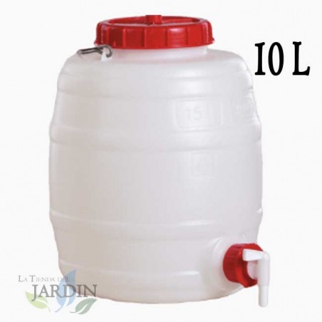 Fût Bidon 10 litres en polyéthylène alimentaire pour liquides et boissons, avec robinet, incolore, 24x32 cm