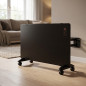 Aquecedor convector preto ajustável 750W-1500W com temporizador, aquecedor de design moderno