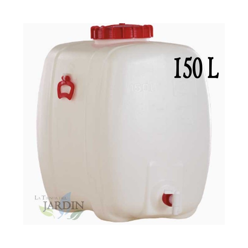 Fût Bidon 150 litres en polyéthylène alimentaire pour liquides et boissons, avec robinet, incolore, 68x47x71 cm