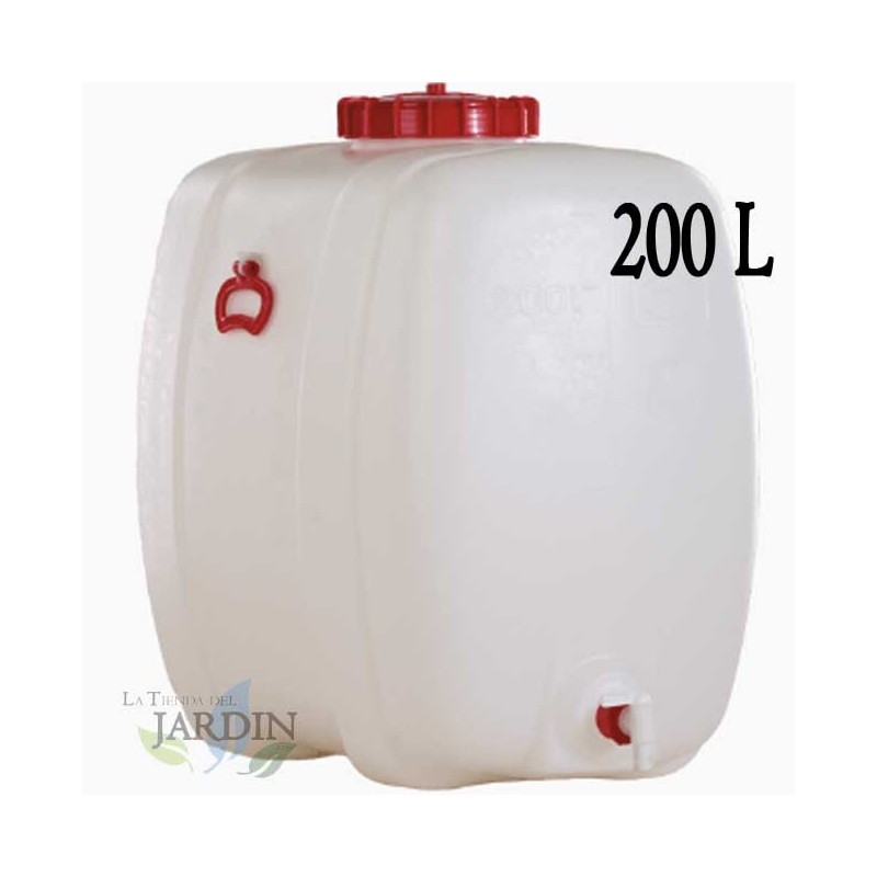 Fût Bidon 200 litres en polyéthylène alimentaire pour liquides et boissons, avec robinet, incolore, 81x50x77 cm