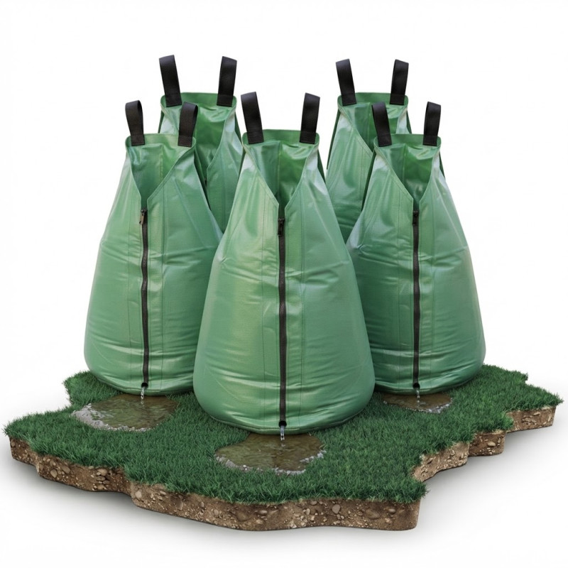 Bolsa Riego Arboles 95L - 25 Galones | Pack 5 Saco Agua PVC Verde
