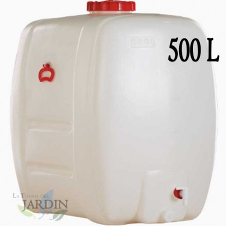 Fût Bidon 500 litres en polyéthylène alimentaire pour liquides et boissons, avec robinet, incolore, 105x70x101 cm