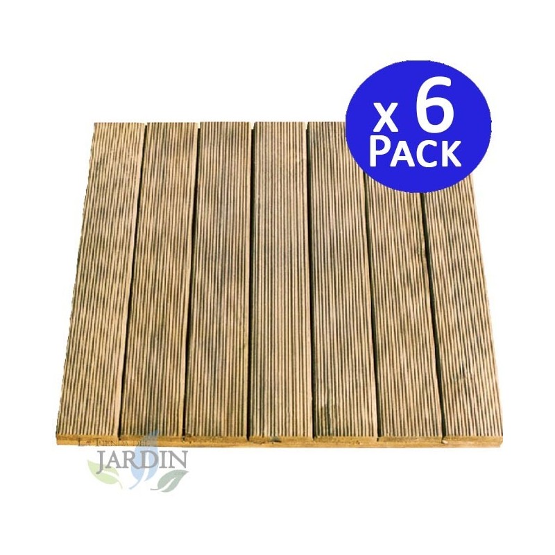 Lot de 6 dalles de bois droites 50x50 cm 32 mm pour jardin, pavage extérieur, décoration de jardin