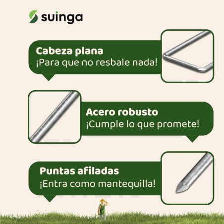 Grapas Cesped Artificial | Pack 10 Estacas, Clavos de Acero Inoxidable Galvanizados
