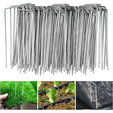 Grapas Cesped Artificial | Pack 10 Estacas, Clavos de Acero Inoxidable Galvanizados