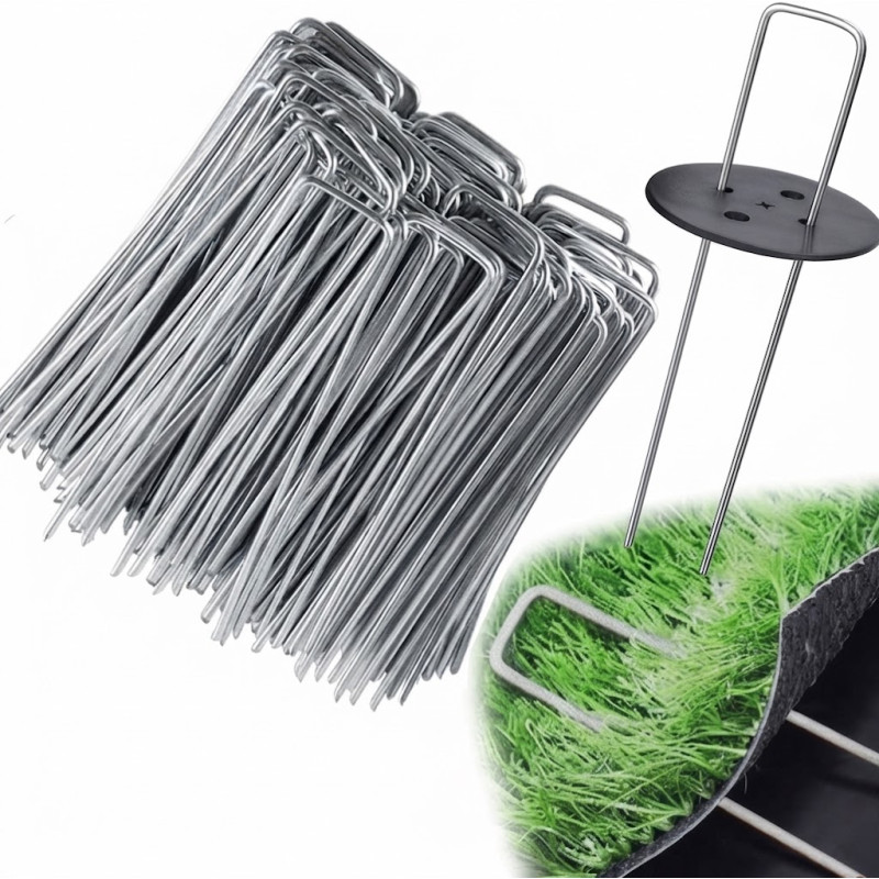 Grapas Cesped Artificial | Pack 50 Estacas, Clavos de Acero Inoxidable Galvanizados, Sujeción Piquetas para Camping Grapas Cesped Artificial | Pack 50 Estacas, Clavos de Acero Inoxidable Galvanizados, Sujeción Piquetas para Camping