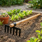 Rastrillo 5 púas con mango de madera 90 cm, rastrillo de jardinería, herramienta de tierra