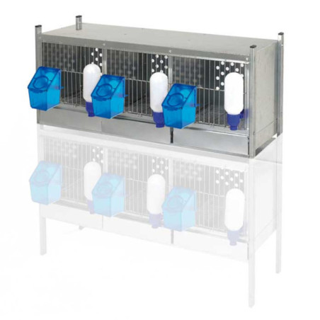 Gabbia per pernici con estensione e 3 scomparti, dimensioni 100,5x45x60 cm | Gabbia zincata per pernici con mangiatoie e abbever