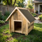 Caseta de Madera para Perros 59x61x65 cm | Caseta a dos aguas rustica para Perro Pequeño